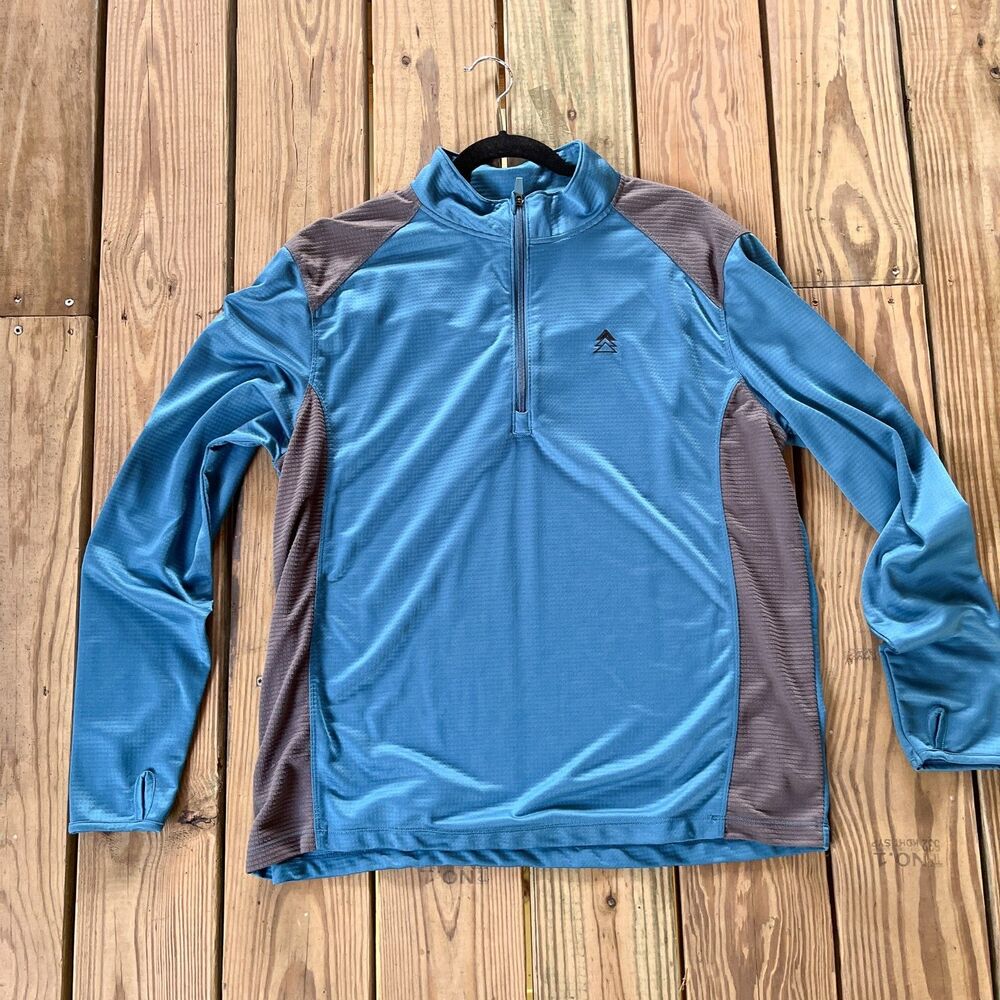 Mens XL 1/4 Zip Performance Pullover Teal Gray Lightweight Athletic Top